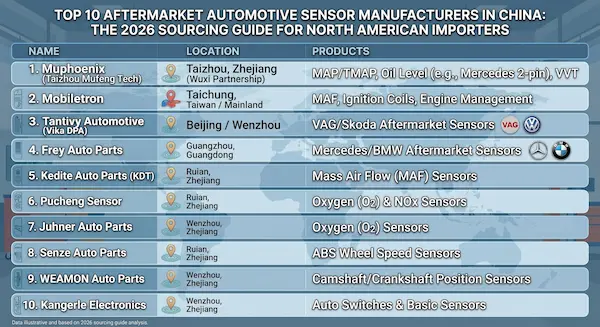 Top 10 aftermarket automotive sensor manufacturers in China