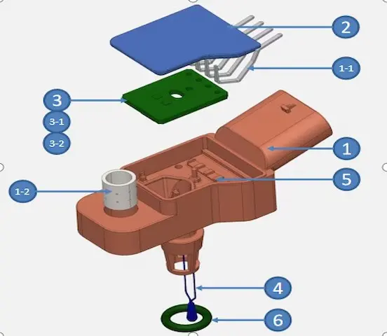 Diagram showing the internal components of a MAP sensor