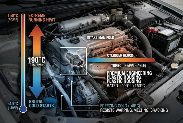 A diagram showing the temperature range of an engine bay