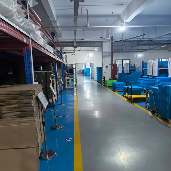 Warehouse with neatly stacked raw materials for sensor manufacturing