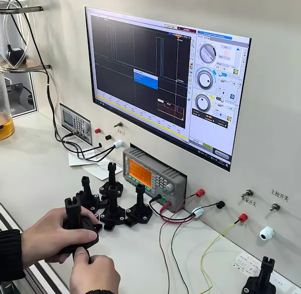 An auto sensor being tested on a factory line