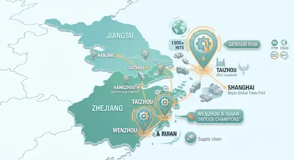 Map of Zhejiang and Jiangsu automotive industry clusters