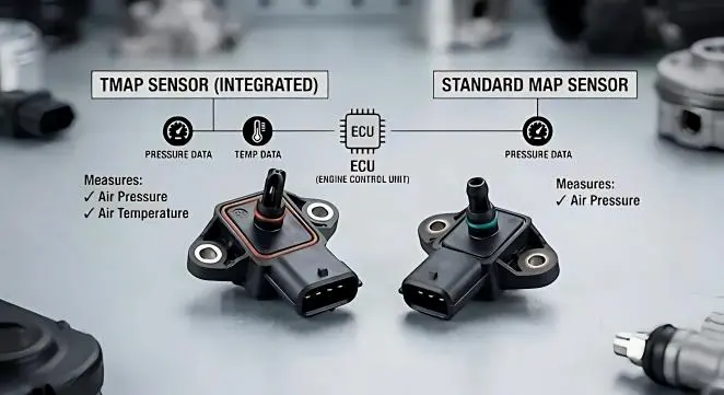 A TMAP sensor next to a standard MAP sensor for comparison